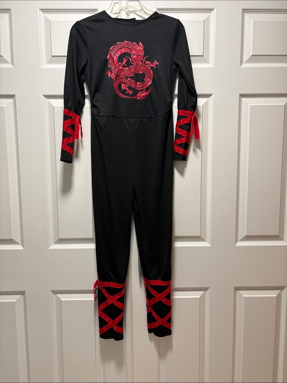 Kids Black Ninja Costume with Red Dragon Graphic